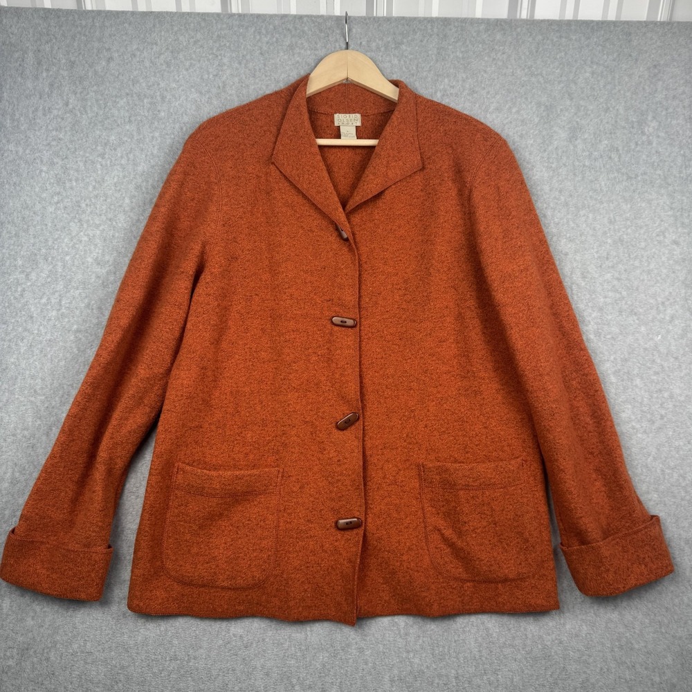 Sigrid Olsen Cardigan Jacket Womens Small Orange 100% Lambs Wool Artsy Button Up